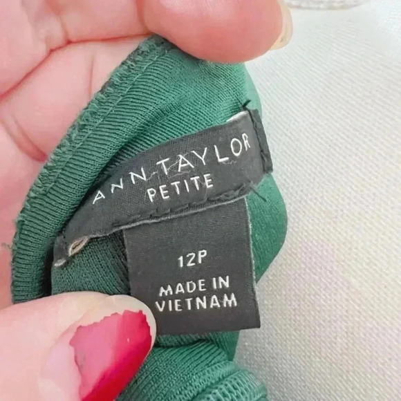 Ann Taylor Petite Green Houndstooth Sheath Dress Office Women's Size 12P - Picture 7 of 8